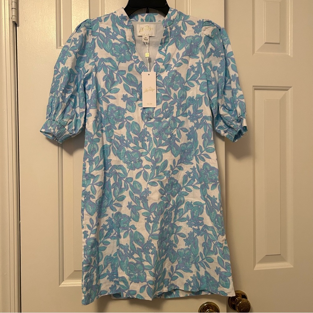 Lilly Pulitzler Mialeigh Elbow Sleeve Linen Dress Blue Simply The Zest Size 00 - Picture 4 of 10